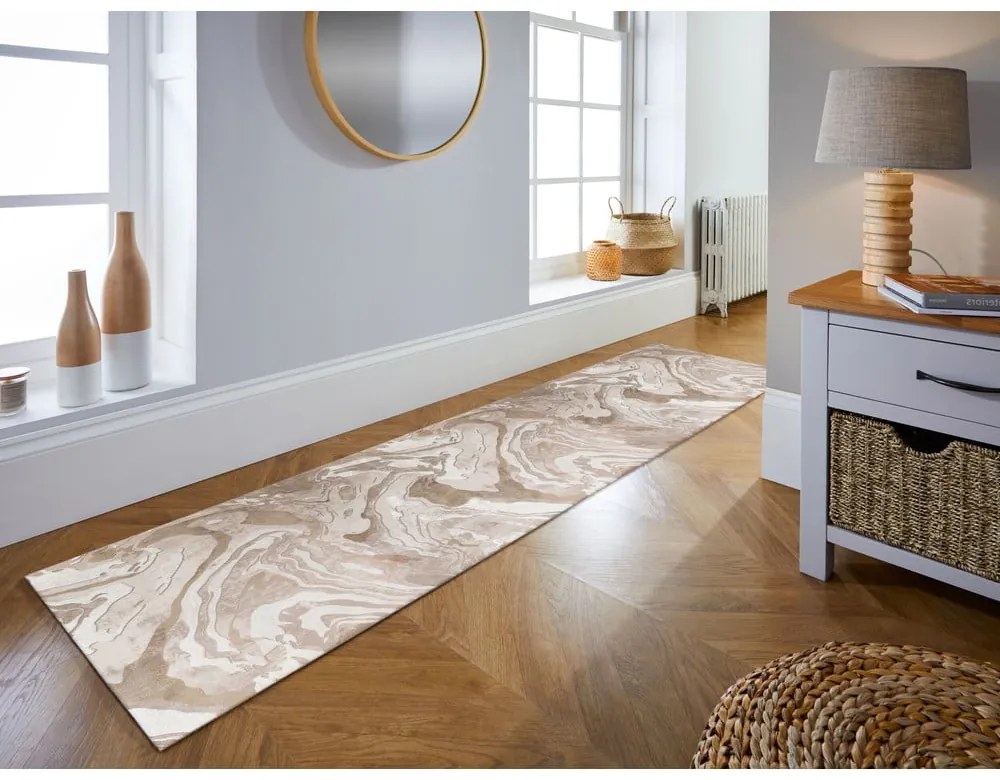 Beżowy chodnik 60x230 cm Marbled – Flair Rugs