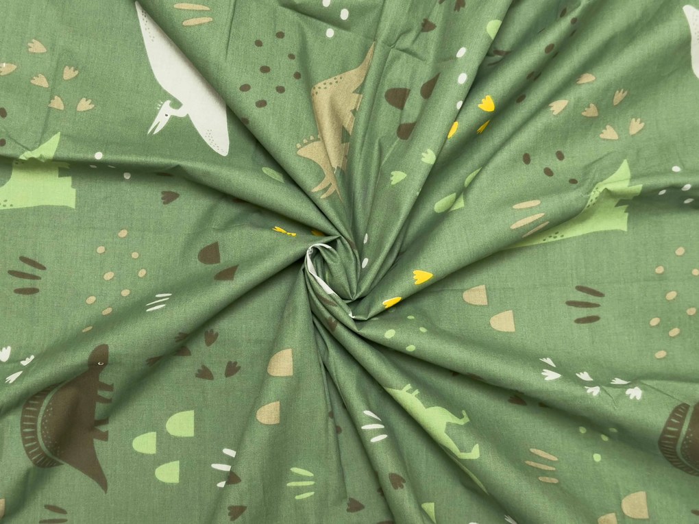 PrzytulneMieszkanie.pl PrzytulneMieszkanie.pl Bawełniana pościel do łóżeczka DINO STEPS ciemnozielona Rozmiar pościeli: 45 x 65 cm | 90 x 135 cm