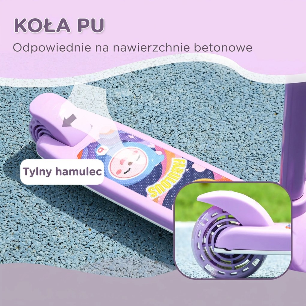AIYAPLAY hulajnoga dziecięca, koła LED, płynna jazda, regulowana wysokość, tworzywo sztuczne, stal, fioletowy