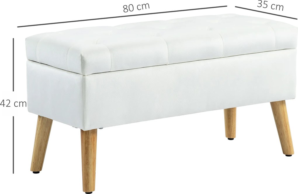 HOMCOM Tapicerowana ławka z miejscem do przechowywania, obicie w aksamitnym wykończeniu, nogi z drewna, do salonu, sypialni, przedpokoju, 80 x 35 x 40 cm, Biały