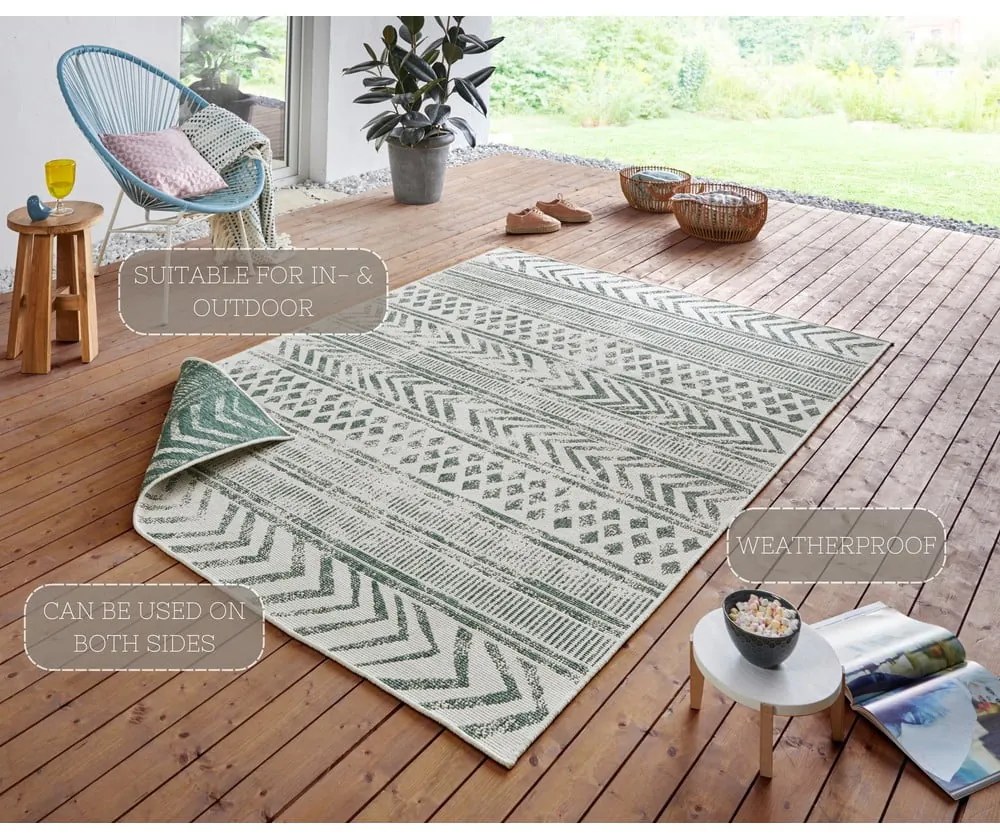 Zielono-kremowy dywan odpowiedni na zewnątrz NORTHRUGS Biri, 120x170 cm
