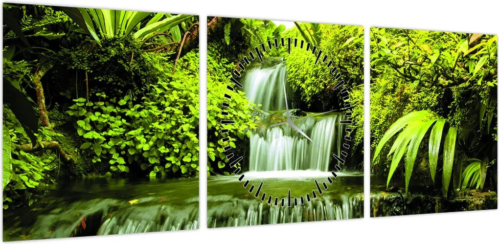 Obraz - Indonezyjskie wodospady (z zegarem) (90x30 cm)