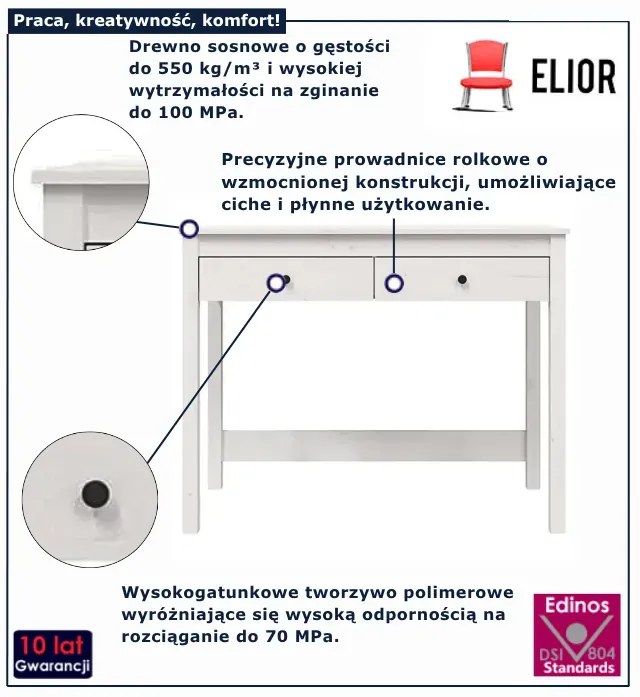 Białe biurko proste z szufladami H1-H49