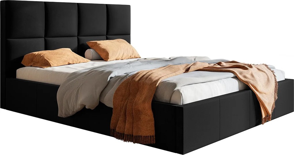 Łóżko tapicerowane 200x200 Fado ze stelażem metalowym, tkanina aksamitna, pojemnik - czarny (Jasmine 100)