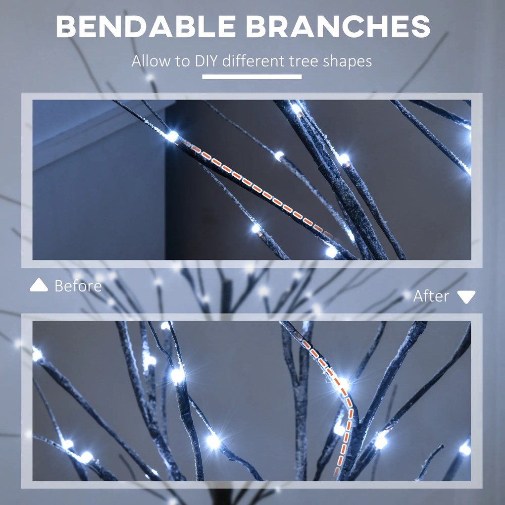 HOMCOM Sztuczna Brzoza z Oświetleniem LED, 96 ciepłych białych Mikro-LEDów, 150 cm, Brązowa