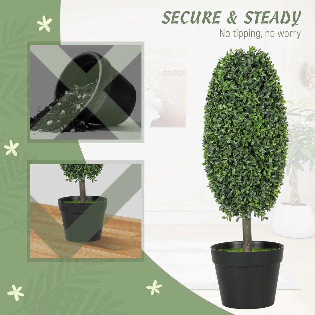 HOMCOM Zestaw 2 sztucznych roślin, drzewa sztuczne odporne na UV w doniczce, z tworzywa sztucznego, cementu, w kolorze zielonym