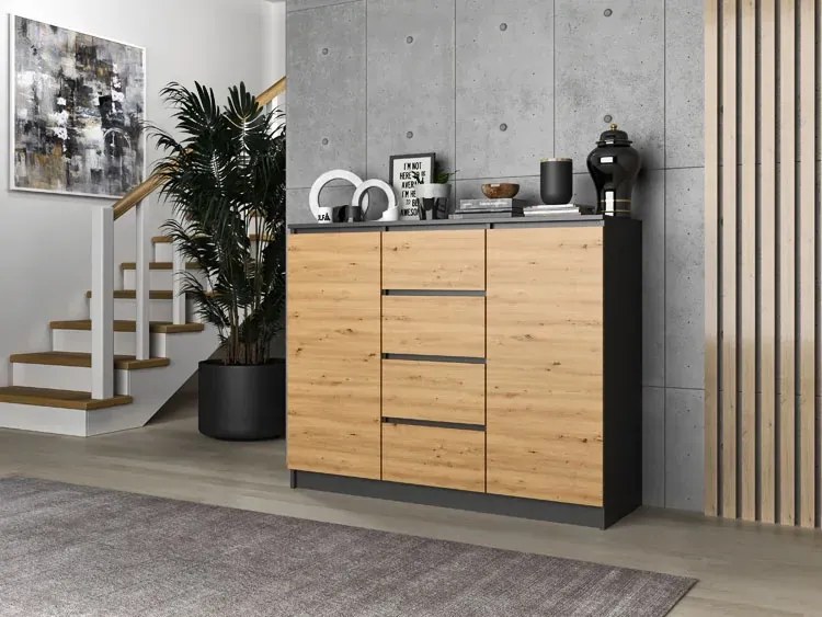 Komoda w stylu loft antracyt + dąb artisan - Diegi 2X