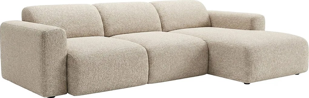 Kanapa narożna duża prawostronna z elektrycznym wysuwanym siedziskiem z beżowej tkaniny POGNI marki Maison Céphy