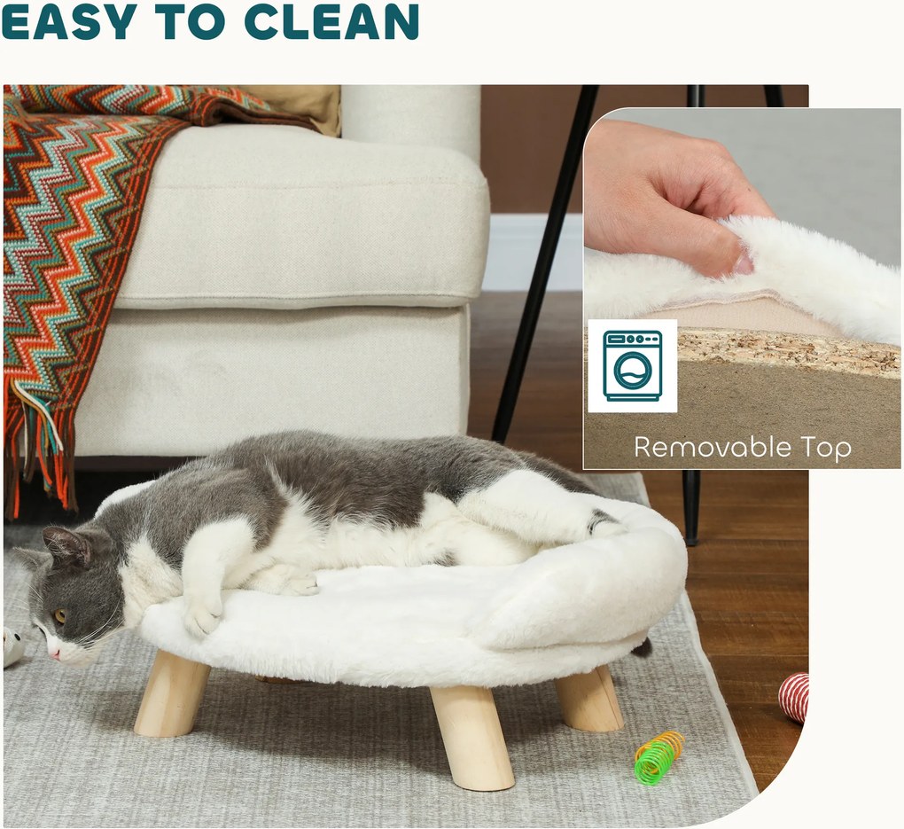 PawHut Łóżko dla psa kota z odpinanym pokrowcem Miękkie wygodne legowisko kremowo białe 47x47x20cm | Aosom PL