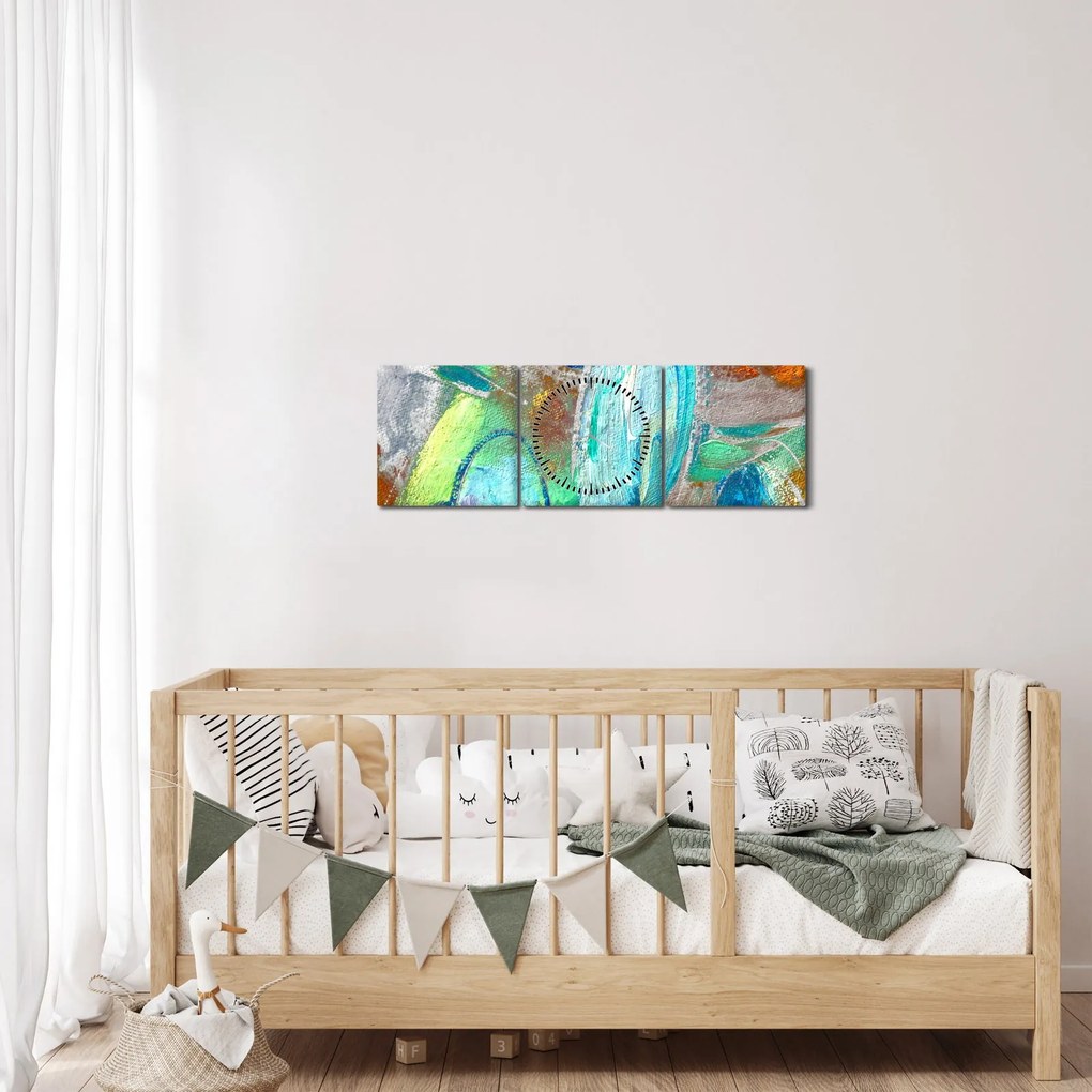 Obraz - Kolorowa abstrakcja (z zegarem) (90x30 cm)
