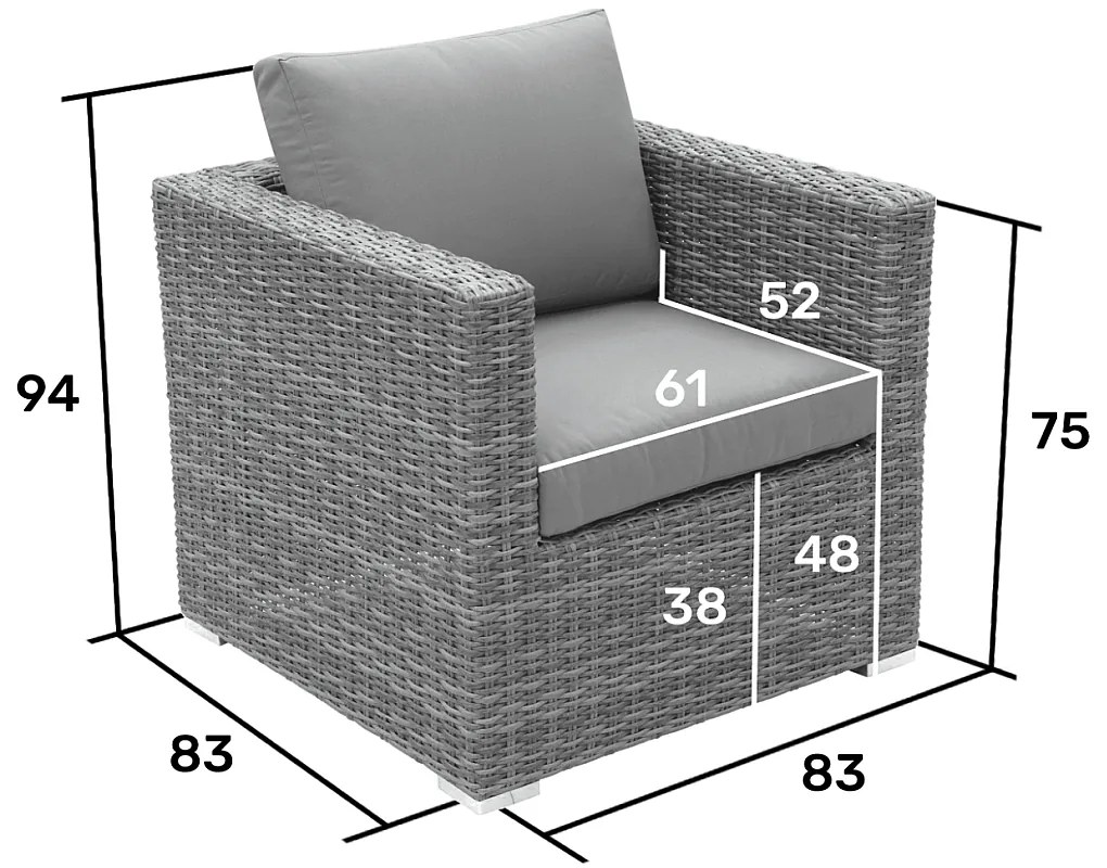 Zestaw rattanowy MALIBU dla 8 osób (szary)