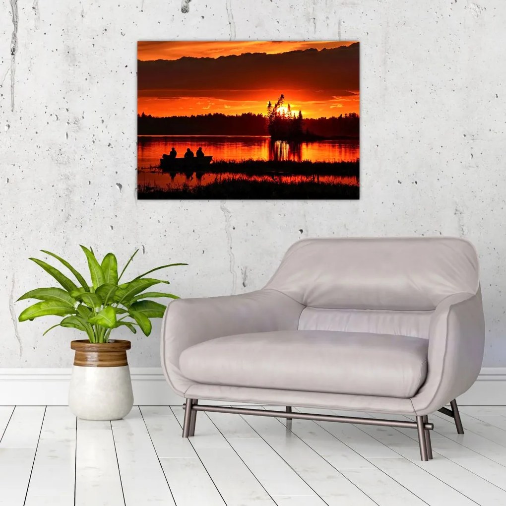 Obraz - Rybacy na jeziorze (70x50 cm)