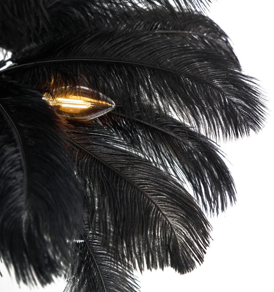 Lampa podłogowa Art Deco czarna z czarnymi piórami - Peahen ArtDeco Oswietlenie wewnetrzne