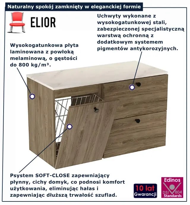 Szafka pod umywalkę z koszem orzech + marmur K5-C16