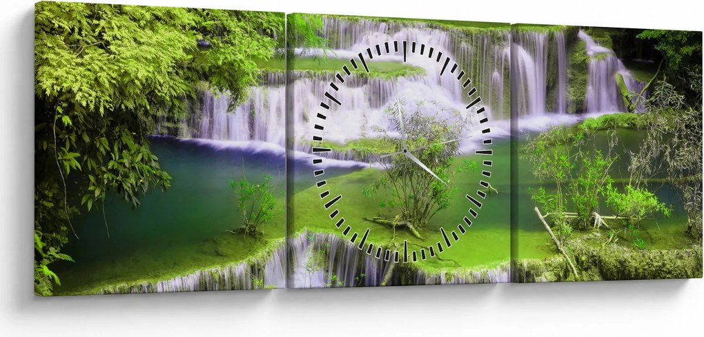 Obraz - Wodospady Huay Mae Khamin, Kanchanaburi, Tajlandia (z zegarem) (90x30 cm)