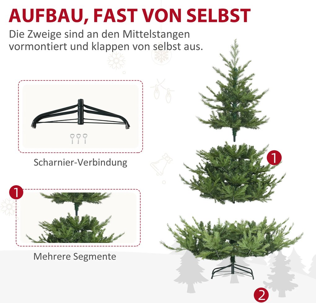 HOMCOM Sztuczna Choinka, Realistyczny Wygląd, Szybki Montaż, Tworzywo sztuczne, Zielony, 136 x 136 x 180cm | Aosom PL