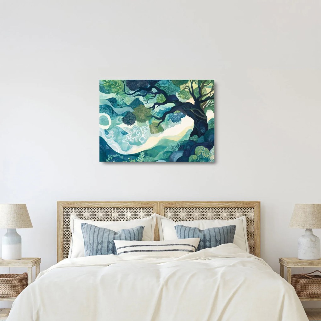 Obraz na szkle – Zielona korona drzewa życia (70x50 cm)