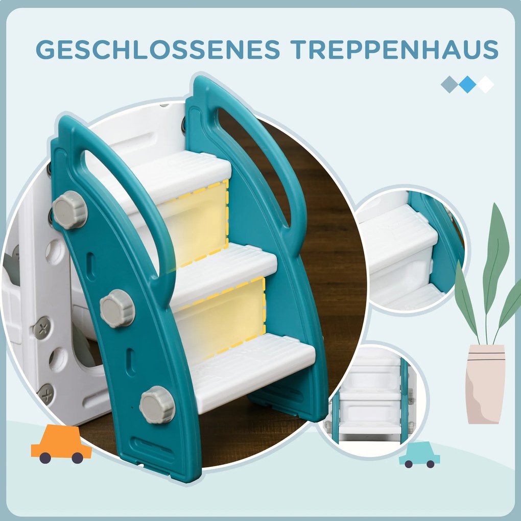 AIYAPLAY Poślizg dla dzieci, 7-w-1 plac zabaw, z koszem i kierownicą, dla dzieci 1-3 lata, 178x177x99cm, Żółty/Biały/Zielony