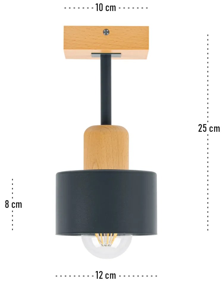 Antracytowa lampa sufitowa, jednopunktowy spot DAN10x10BU z drewna i m