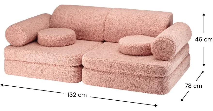 Różowa sofa dla dzieci z materiału bouclé 132 cm Settee – Wigiwama