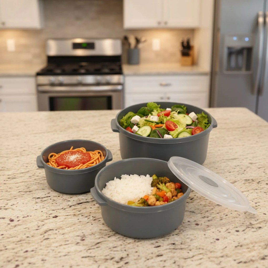 Pojemniki na żywność do mikrofalówki, okrągłe, 3 różne rozmiary