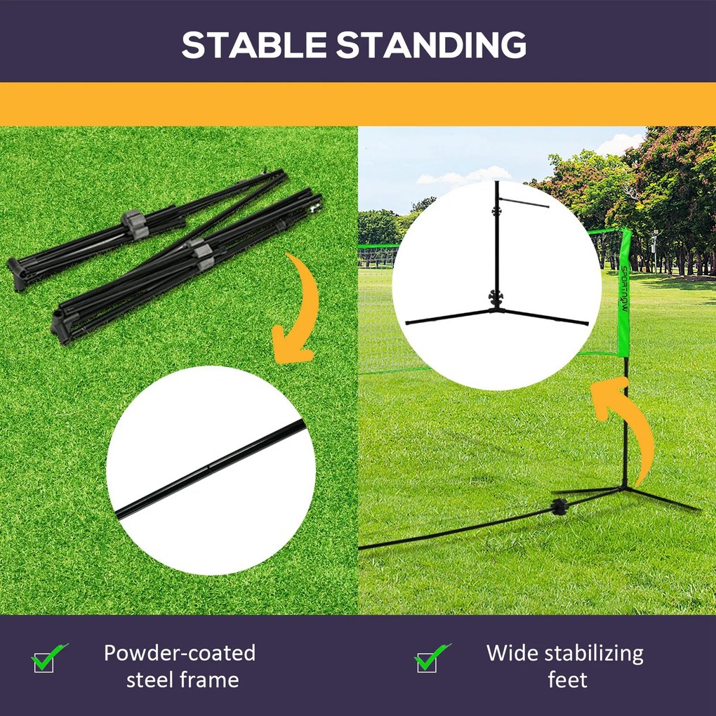 SPORTNOW Zestaw do badmintona z 2 rakietami, 3 lotkami, regulowana wysokość 107-155 cm, Czarno-Zielony