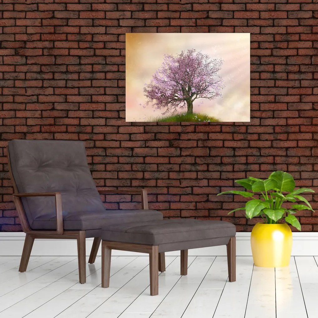 Obraz kwitnącego drzewa na szczycie wzgórza (70x50 cm)