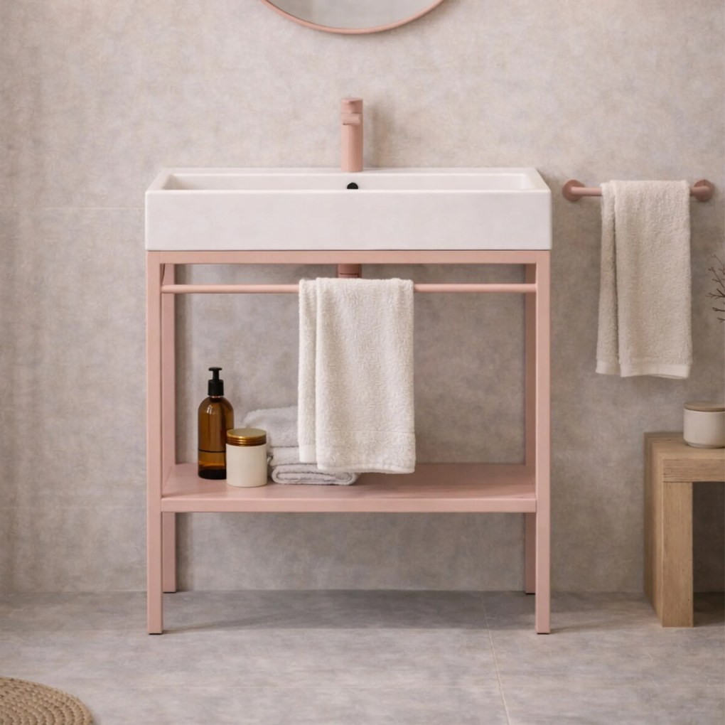 Zestaw umywalka z konglomeratu NAVI 60 x 45 cm + stojąca konsola NAVI Step | Różne kolory | Różne rozmiary : Kolor - Różowy, Otwór na baterię - Bez otworów, Rozmiar - 100 x 45 cm