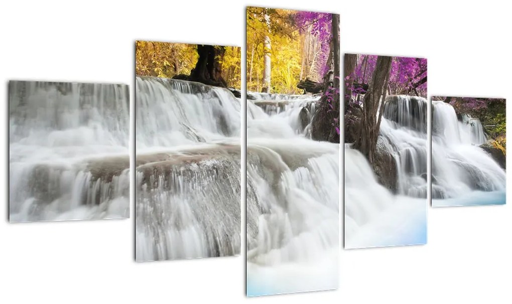 Obraz wodospadu Erawan w lesie (125x70 cm)