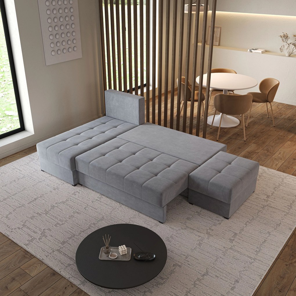 Masseno Narożnik NORVI z funkcją spania i pojemnikiem na pościel Narozniki L, Rozkładana sofa - Szary, KRONOS 15