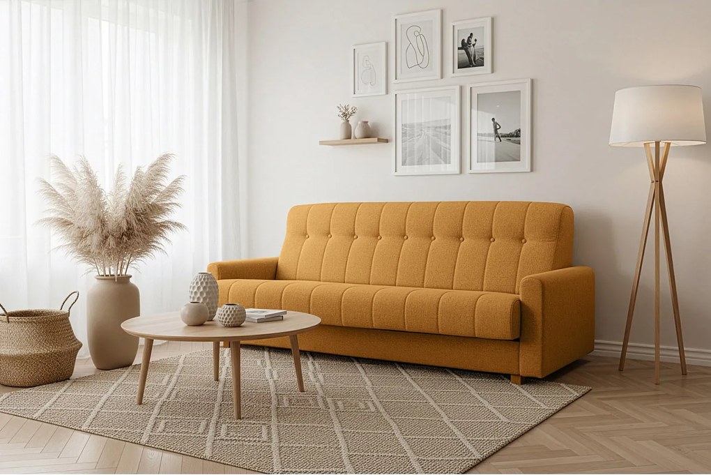 Wersalka Herbi z funkcją spania, do salonu, tkanina Herbi, złoty