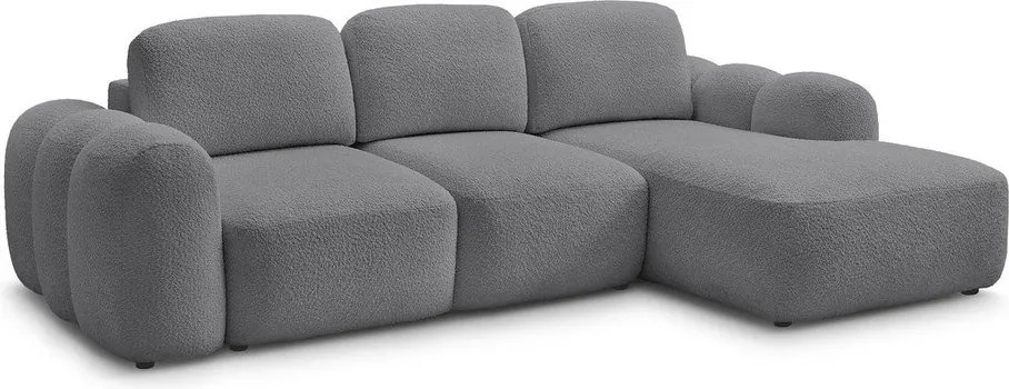 Szary rozkładany narożnik z materiału bouclé ze schowkiem (prawostronny/z szezlongiem) Montaigne – Bobochic Paris