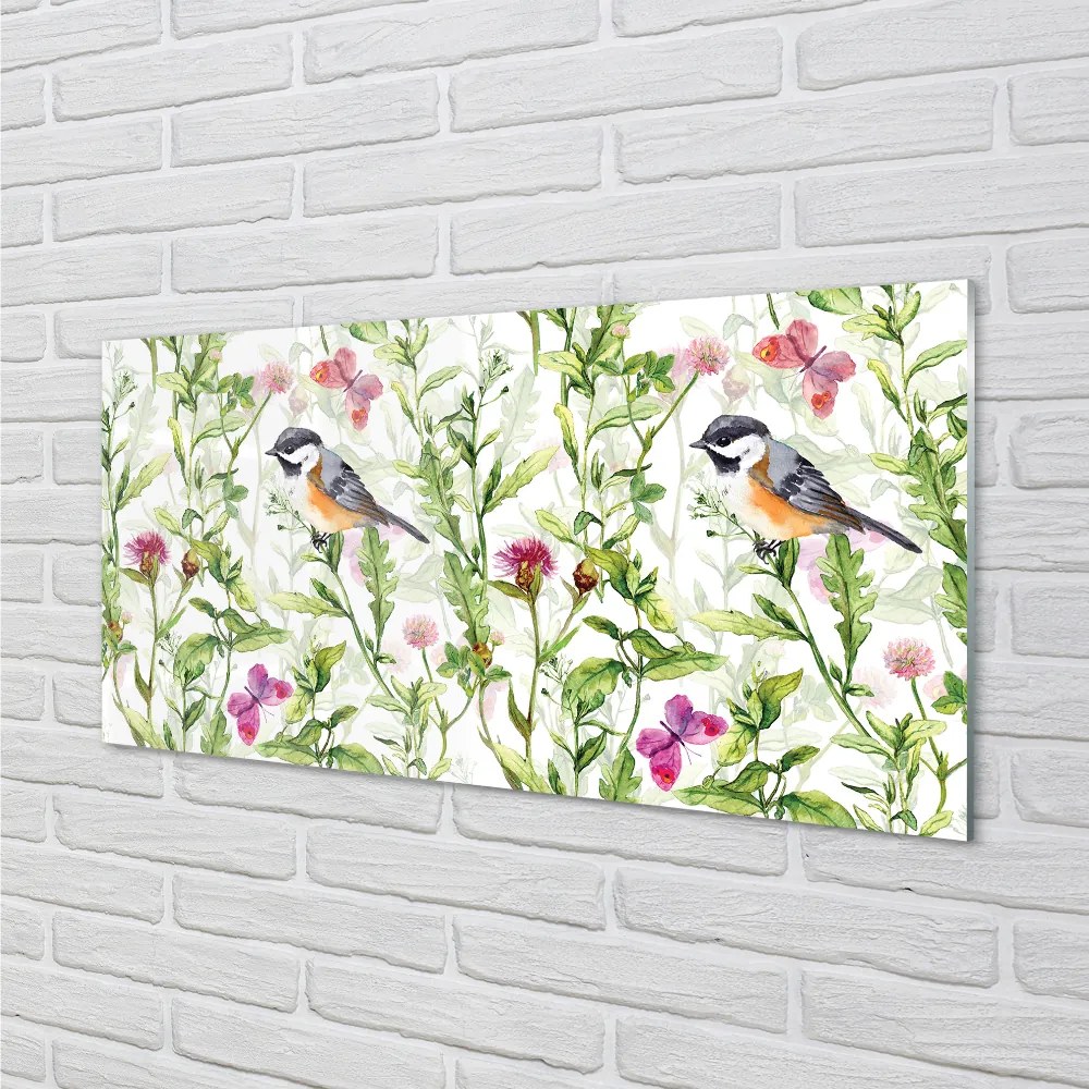 Panel szklany do Kuchni Artystyczna Wizja Ptaka w Trawie