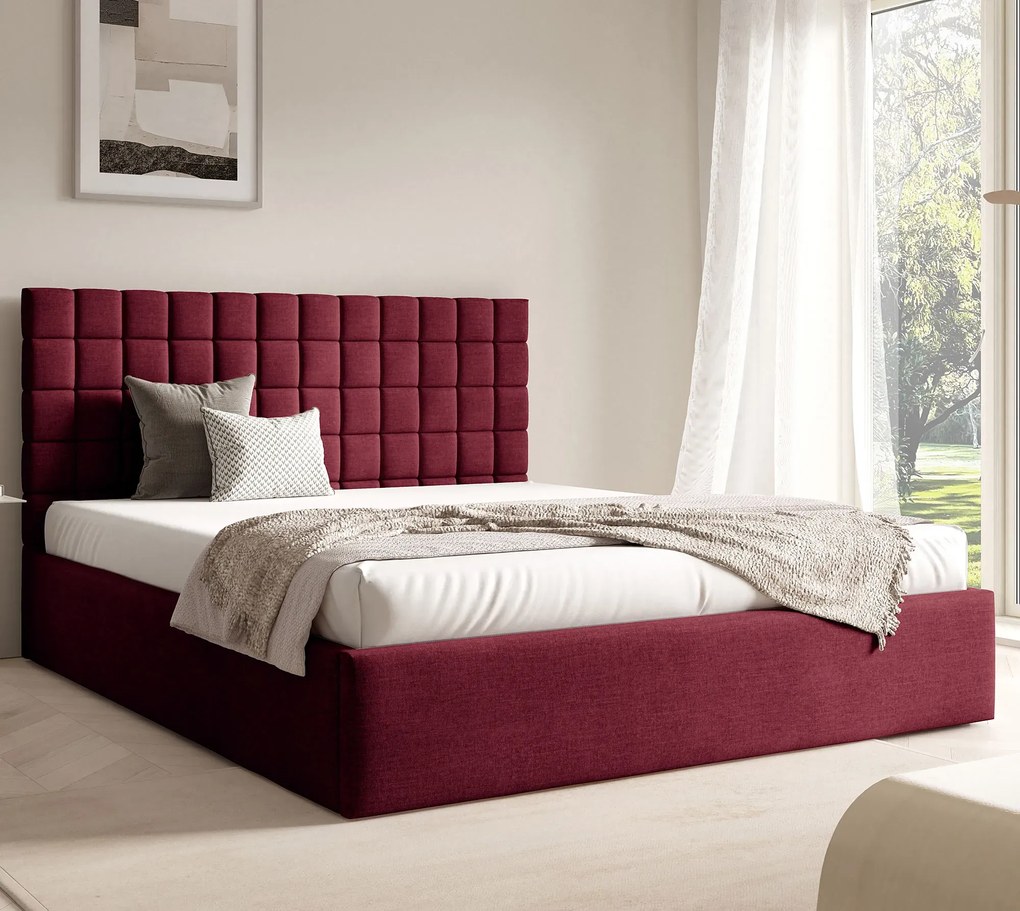 Czerwone łóżko z pikowanym zagłówkiem 3 rozmiary D7-E87