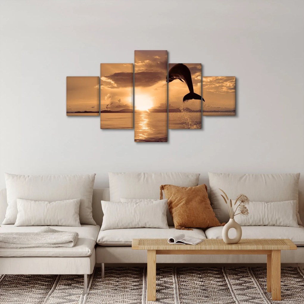 Obraz - Delfin o zachodzie słońca (125x70 cm)