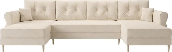 Rozkładana sofa w kształcie U SILVIANO 300x140 cm, kremowa + 2 poduszki GRATIS