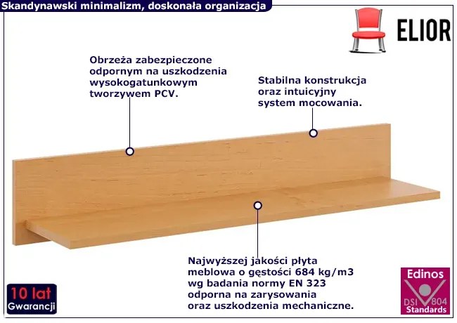 Minimalistyczna półka ścienna w kolorze olcha Hixa