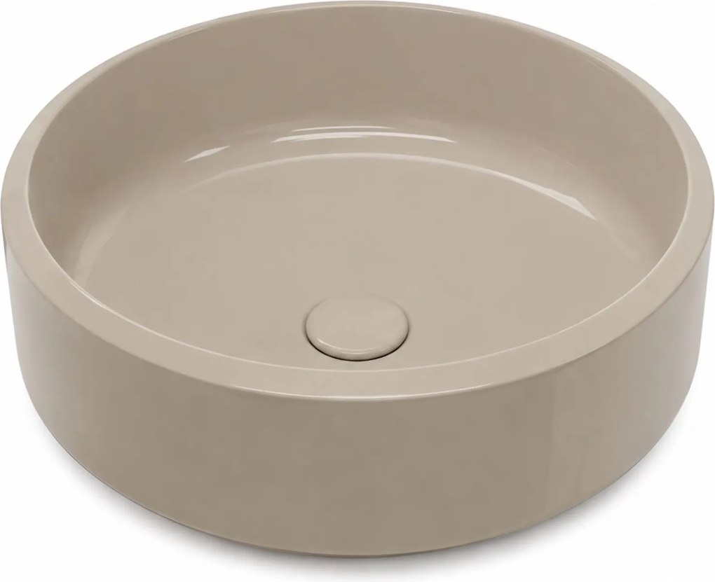Massi Umywalka z konglomeratu nablatowa okrągła beżowa matowa 40 cm RONA Beige Matt