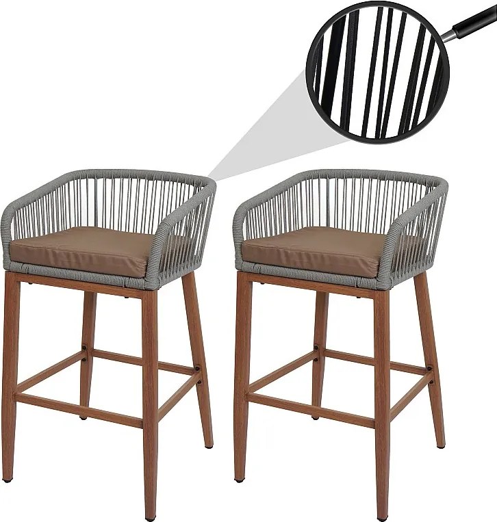 Stołek barowy MCW-O22 (zestaw 2 szt.),  jasnoszary, poduszka taupe