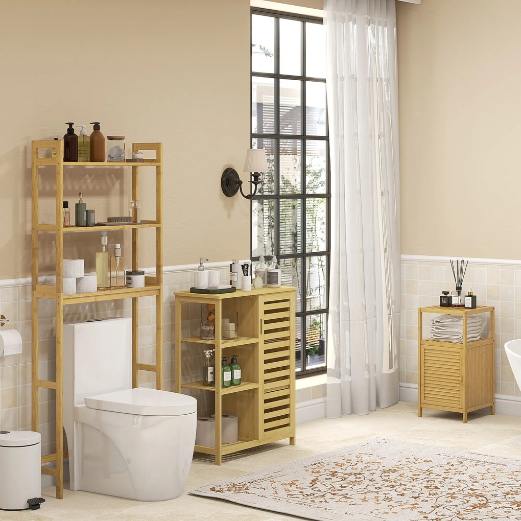 kleankin Regał łazienkowy Regał na toaletę, 3 półki, wodoodporny, 68 cm x 20 cm x 165 cm, Naturalny