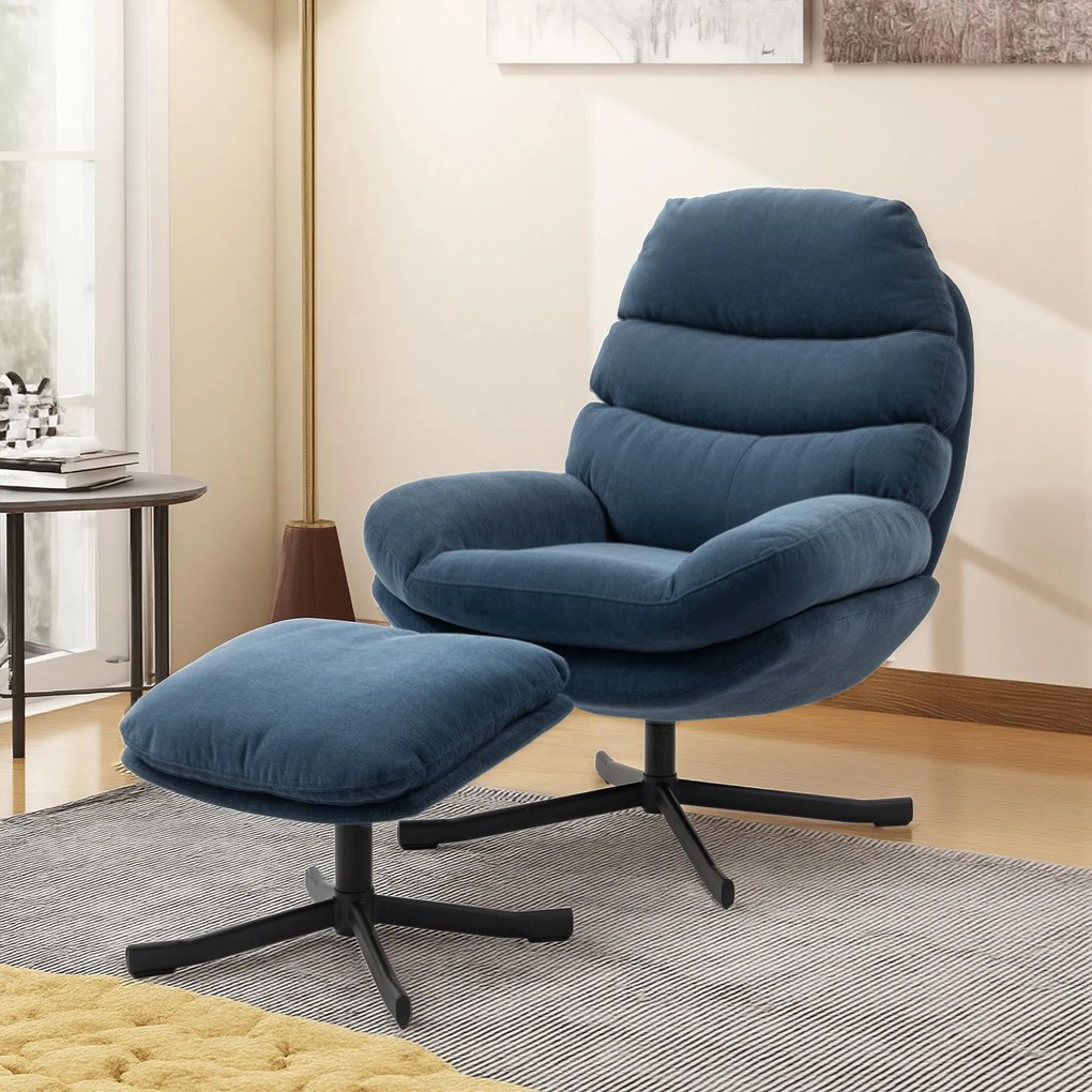 HOMCOM Fotel relaksacyjny z podnóżkiem, lounge z tkaniny chenille, nowoczesny fotel do oglądania TV, 78 x 93 x 100 cm, niebieski