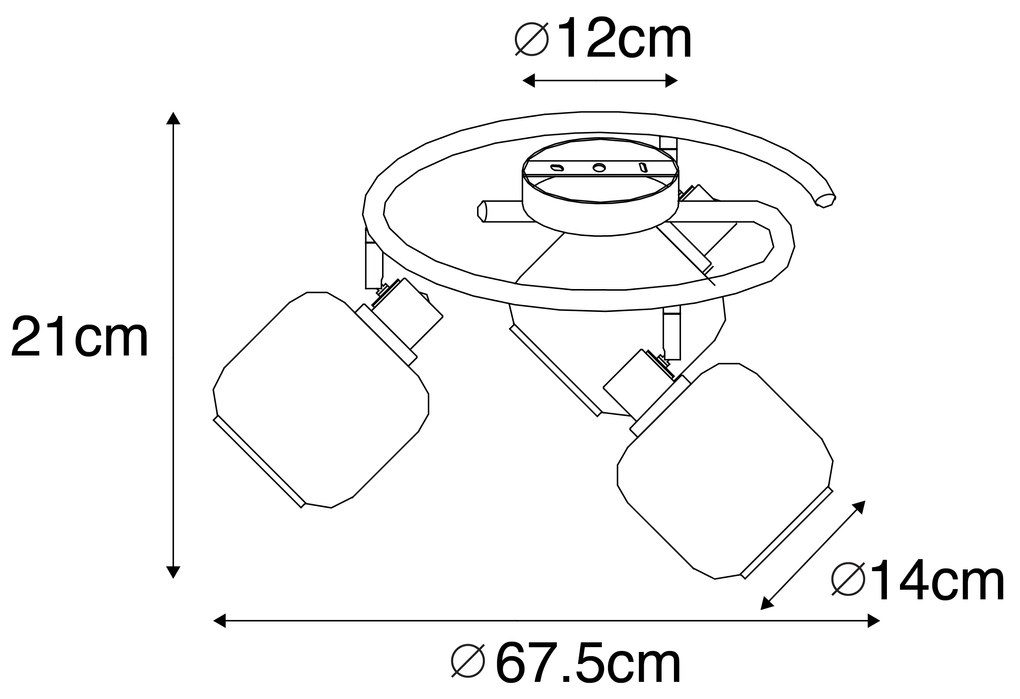 Plafon z reflektorami czarny z przydymionym szkłem okrągły 3-światła - Zuzanna