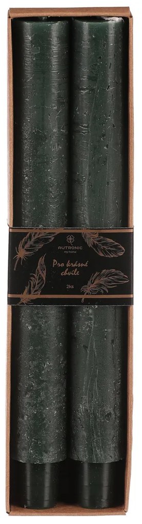 Zestaw świec stożkowych, ciemnozielone, 2 szt.,parafinowe