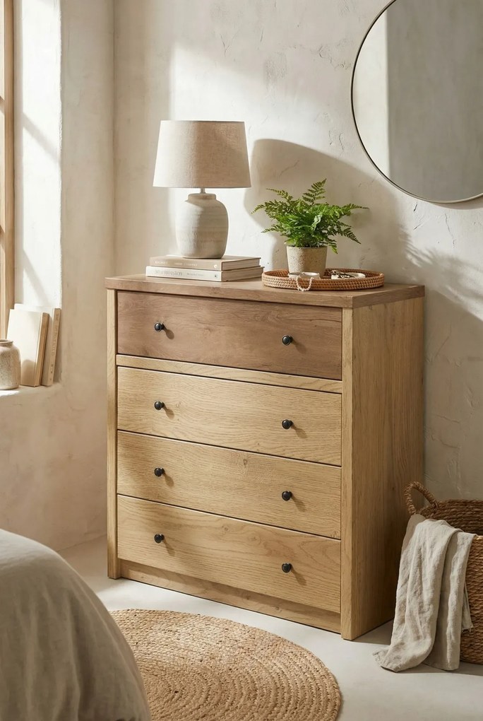 Loftowa komoda z 4 szufladami dąb cremona + dąb lefkas E4-G85