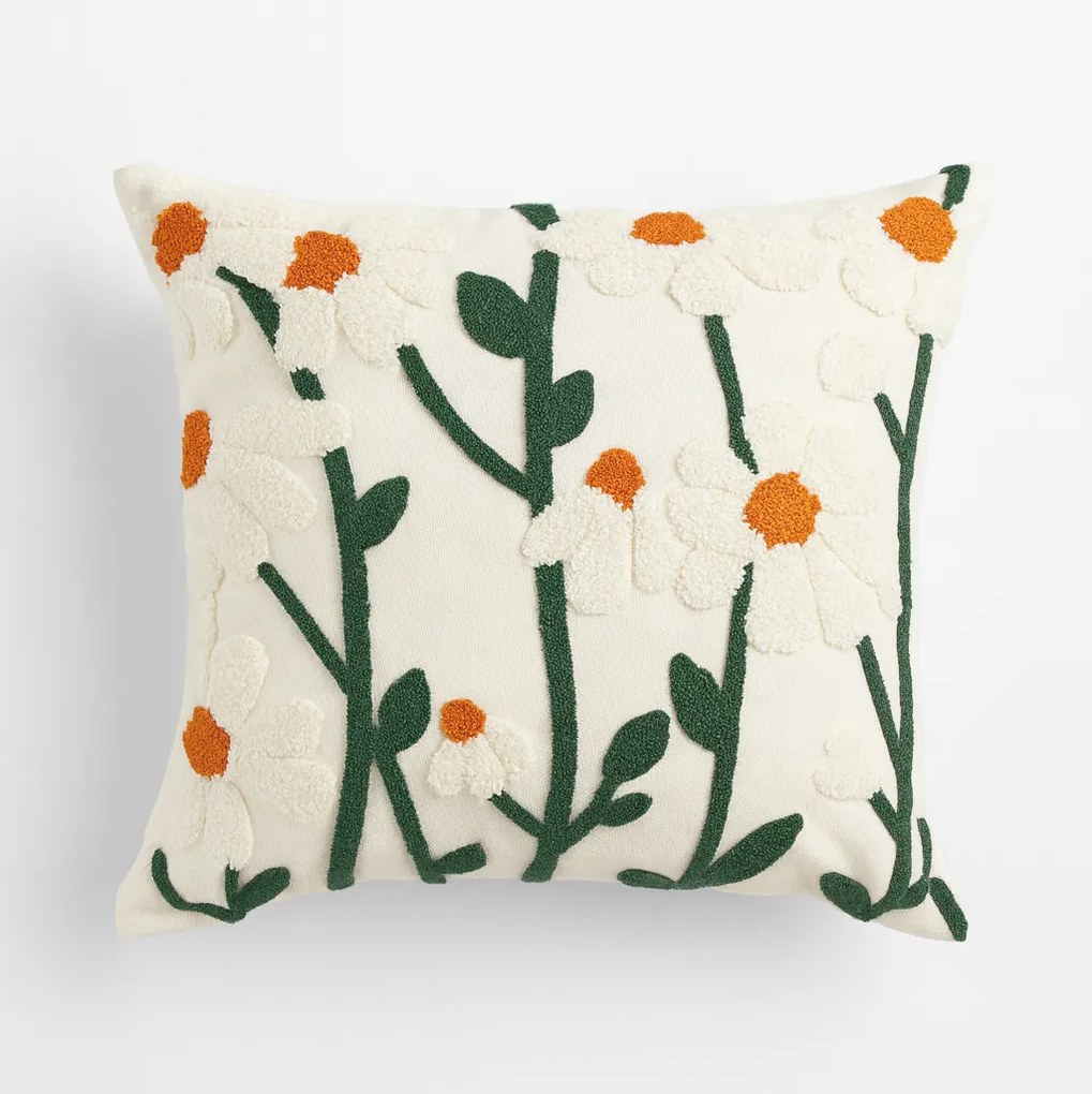 Poszewka dekoracyjna z haftowanym motywem stokrotek 45×45 cm