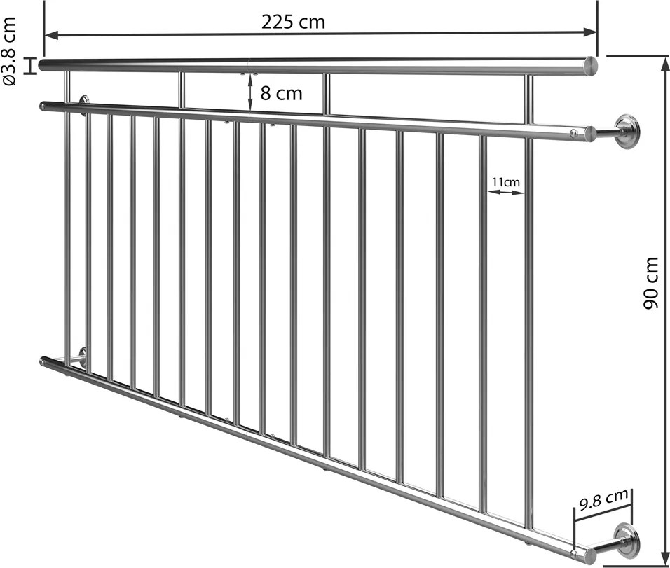 Francuski balkon ZOE, 225x90cm, srebrna Monzana
