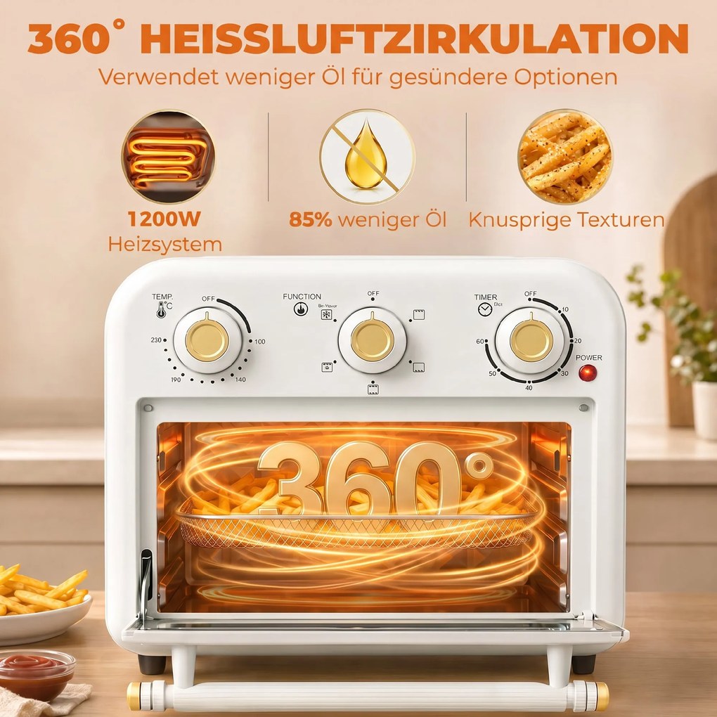 HOMCOM Frytkownica na gorące powietrze 12 l Mini piekarnik z termoobiegiem, 5 programów, blacha i kosz, 1200 W, nadaje się do zmywarki | Aosom PL