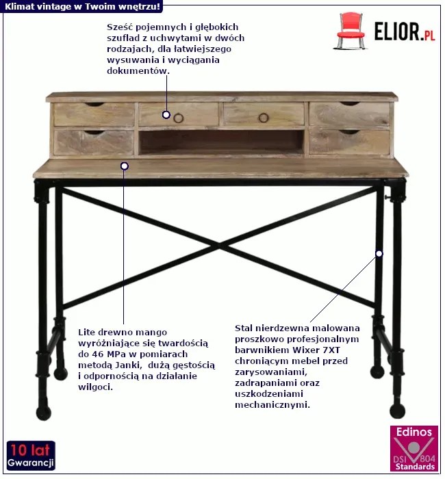 Biurko sekretarzyk drewiany z szufladami K4-R88