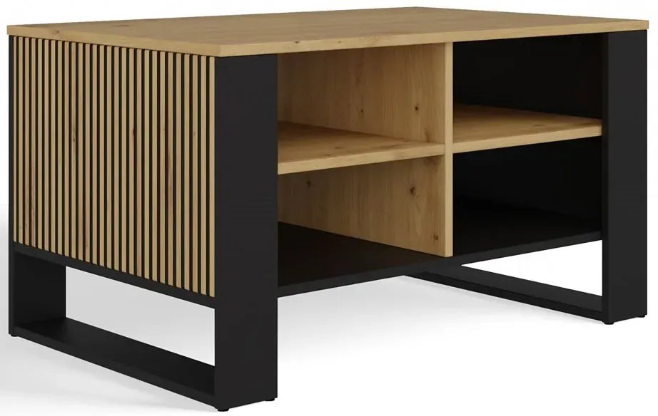 Stolik kawowy z lamelami dąb artisan + czarny H3-D03