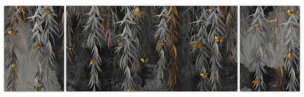 Obraz - Gałązki wierzby na czarnym tle (170x50 cm)